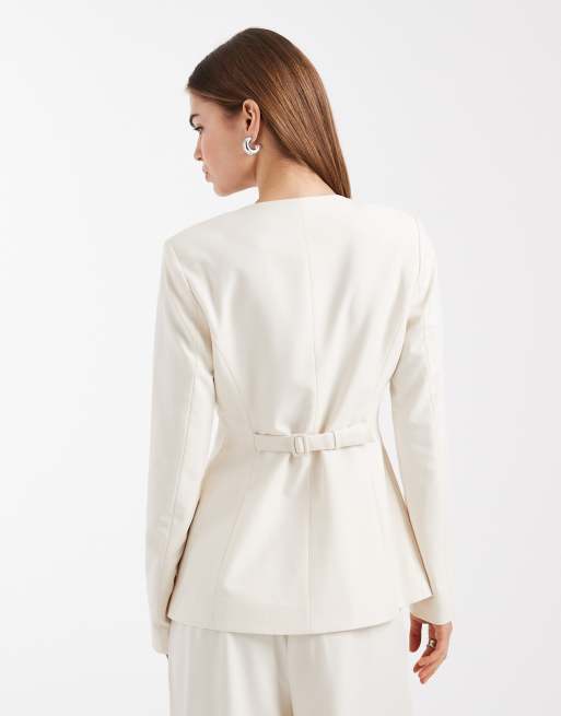 Vero Moda - Cremehvid skræddersyet blazer uden krave - Del af sæt, 4 af 4