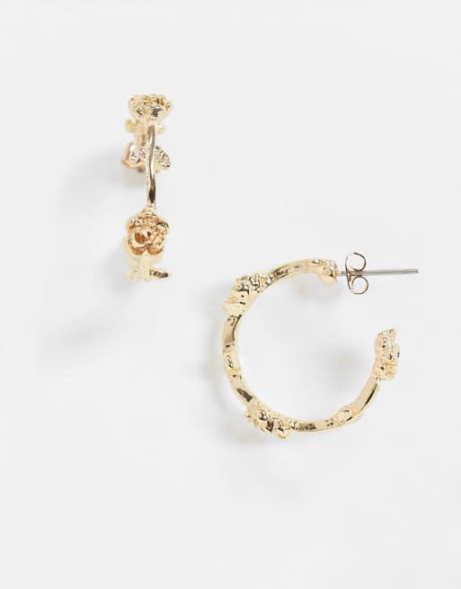 Vero Moda - Créoles avec perles fantaisie motif floral - Or