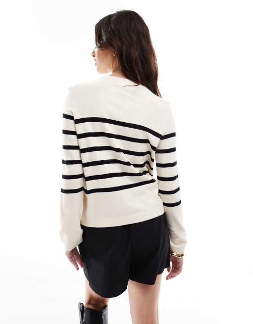 Vero Moda crew neck sweater in cream with black stripes, 4 of 4
