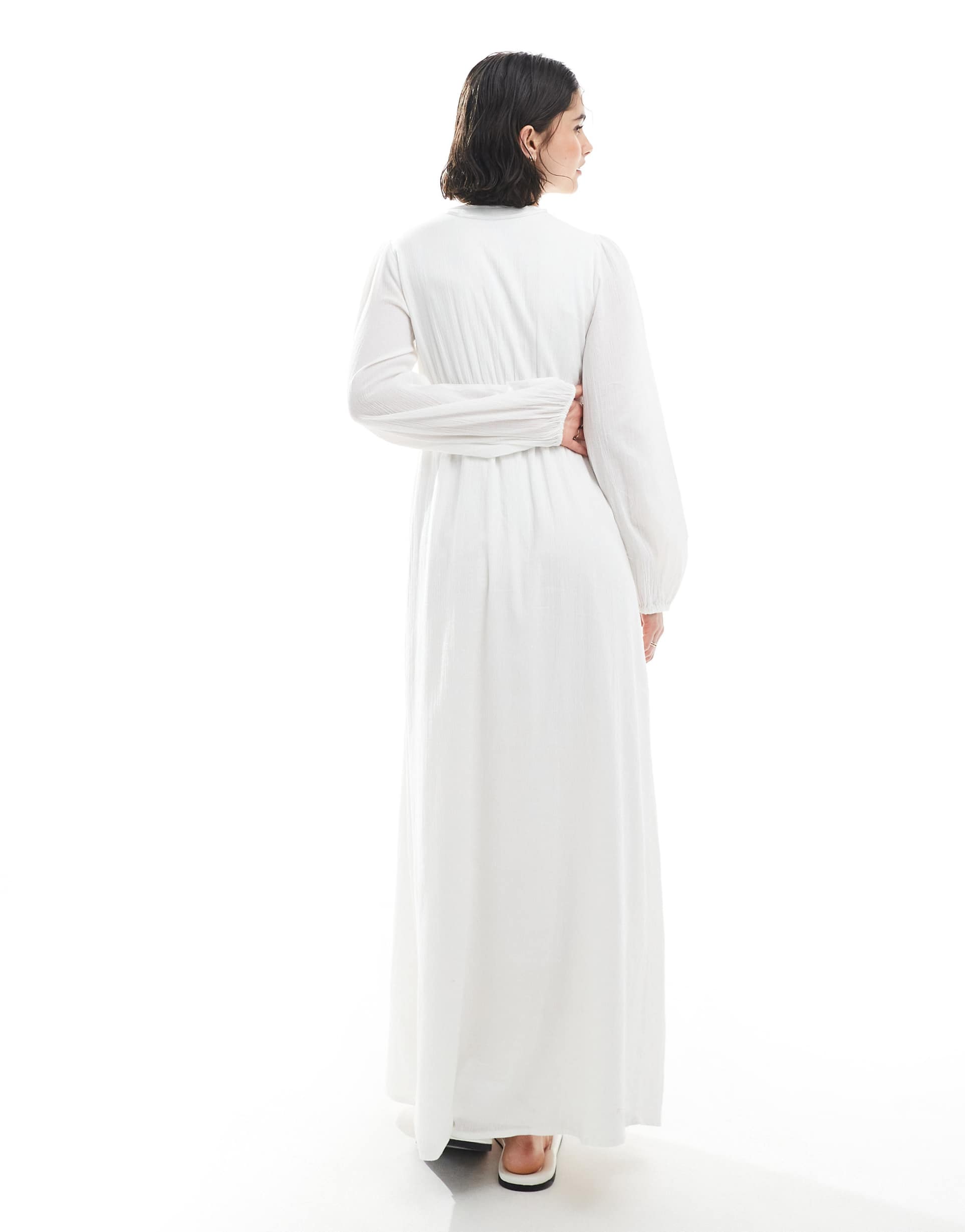 vero moda crinkle cotton blouson sleeve boho maxi dress in white