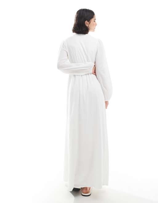 Vero Moda crinkle cotton blouson sleeve boho maxi dress in white