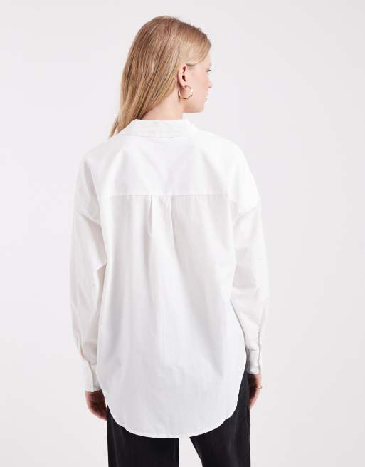 Vero Moda crisp oversized shirt with all over diamante embellishment in white, 4 of 4