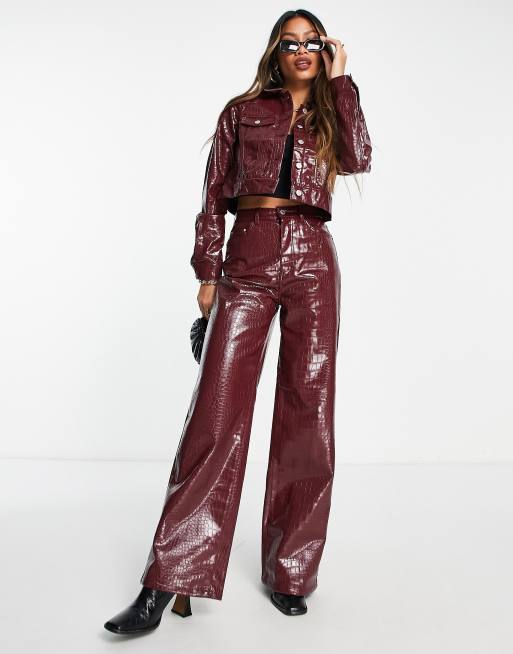 Cherry Red Faux Crocodile Leather Pants - Cider