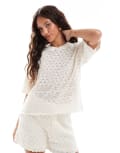 [Vero Moda] Vero Moda crochet boxy tee in birch cream (part of a set)-White M Birch
