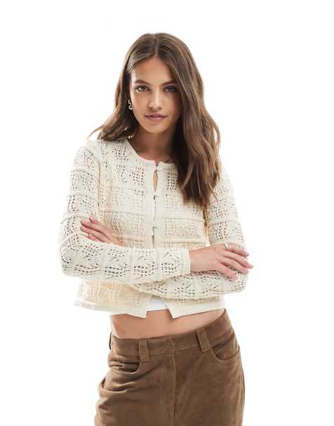 Vero Moda crochet button front cardigan in cream - view 1