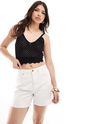 Vero Moda Crochet Cami Crop Top In Black