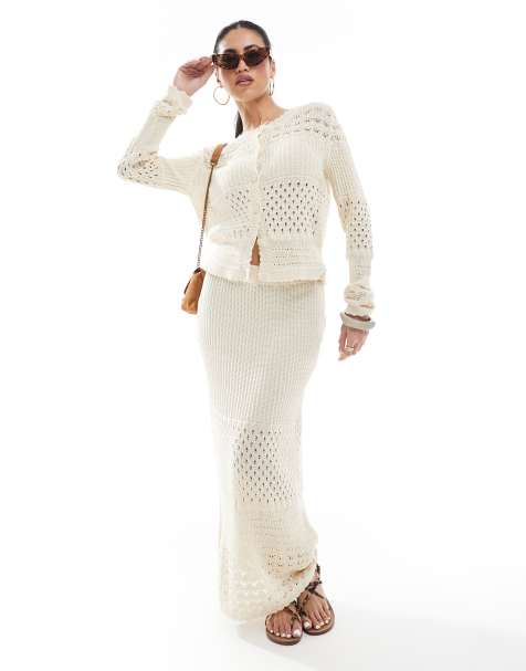 Vero Moda crochet caridgan co-ord in cream - view 1