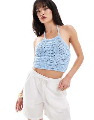 Vero Moda Crochet Halter Top In Light Blue