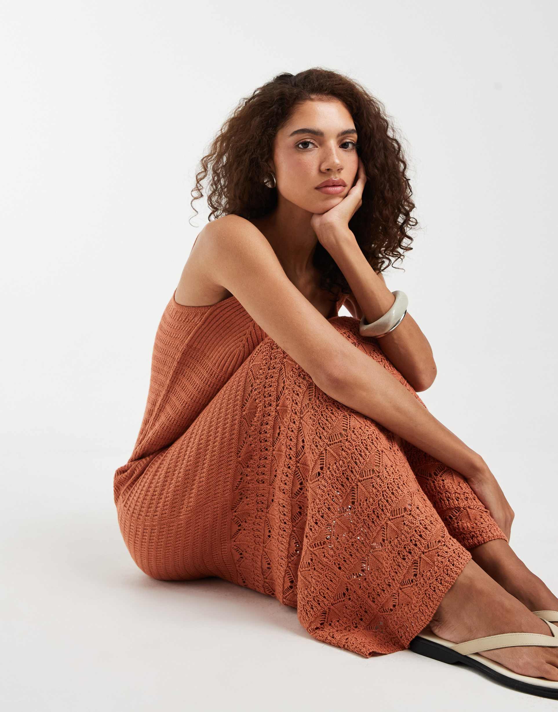 vero moda crochet knit cami maxi dress in orange