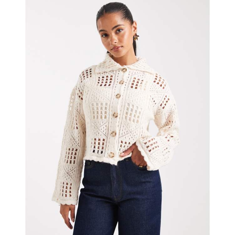 Vero Moda crochet knit cardigan in birch cream | ASOS