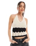 [Vero Moda] Vero Moda crochet knit halter top in cream and black-White L BIRCH W BLACK