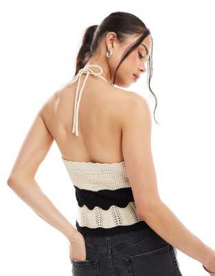 Vero Moda crochet knit halter top in cream and black | ASOS