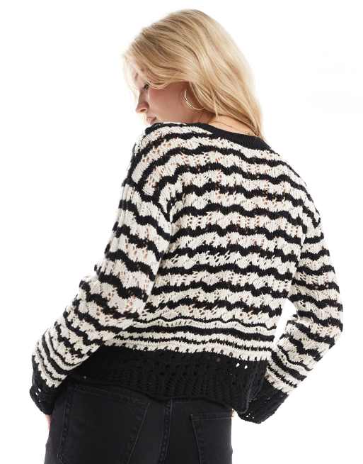 Vero Moda crochet knit jumper in mono stripe, 2 of 4