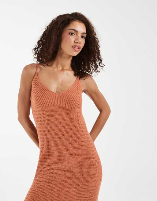 Vero Moda crochet knitted cami maxi dress in orange, 3 of 4