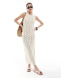 [Vero Moda] Vero Moda crochet knitted midi dress in cream-White S Birch