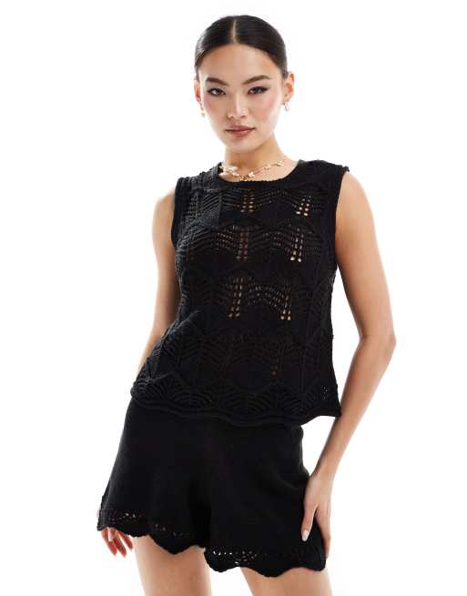 Vero Moda crochet knitted singlet top in black (part of a set)