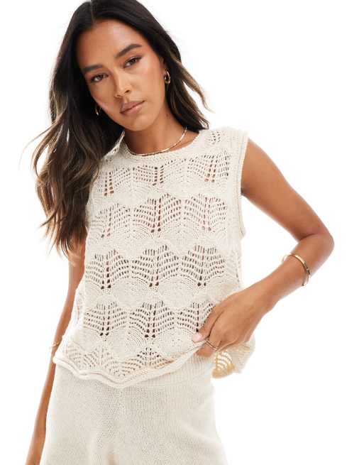Vero Moda crochet knitted singlet top in cream (part of a set)
