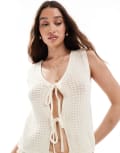[Vero Moda] Vero Moda crochet knitted tie front top in cream-White XXS Gardenia