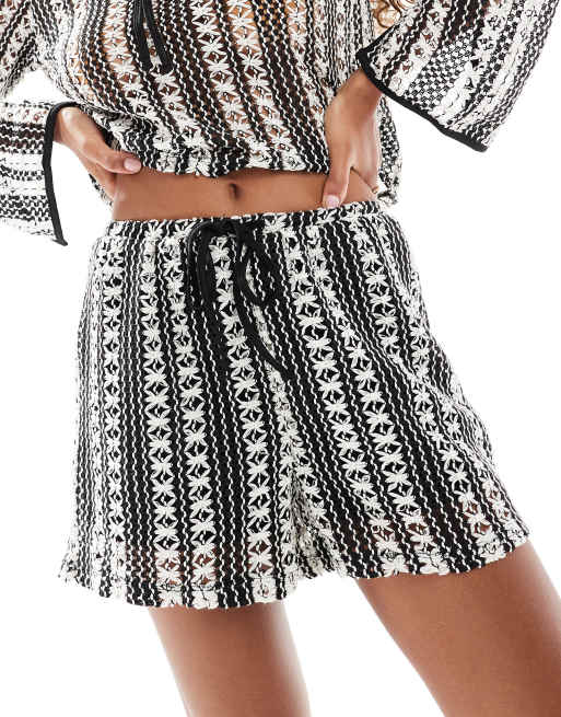 Vero Moda crochet lace shorts in mono stripe - part of a set