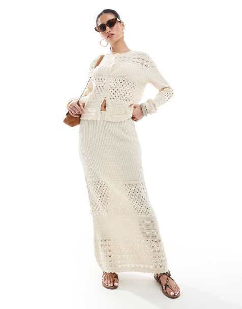 Vero Moda crochet maxi skirt co-ord in cream