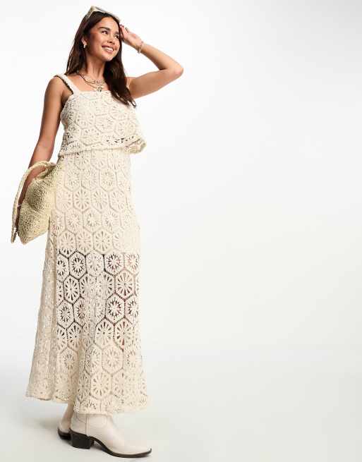 mini Ryd op Mælkehvid Vero Moda crochet midi skirt co-ord in cream | ASOS