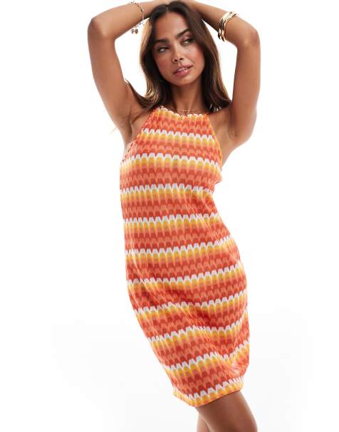 Vero Moda crochet mini dress in multi zig zag print - view 1