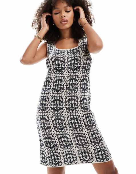 Vero Moda crochet mini dress in navy and white - view 1