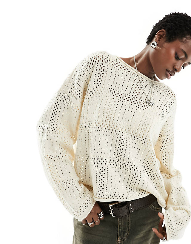 Vero Moda - crochet patchwork effect jumper in beige