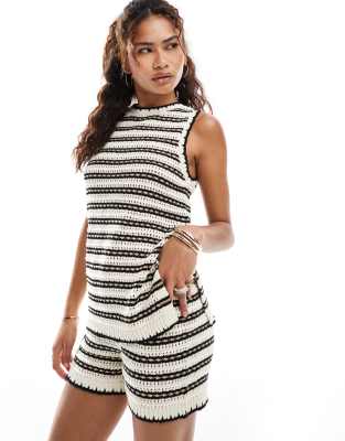 Vero Moda crochet striped shorts in black and cream - part of a set
