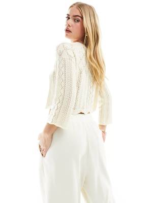 Vero Moda Crochet Sweater With Wide Sleeves In White