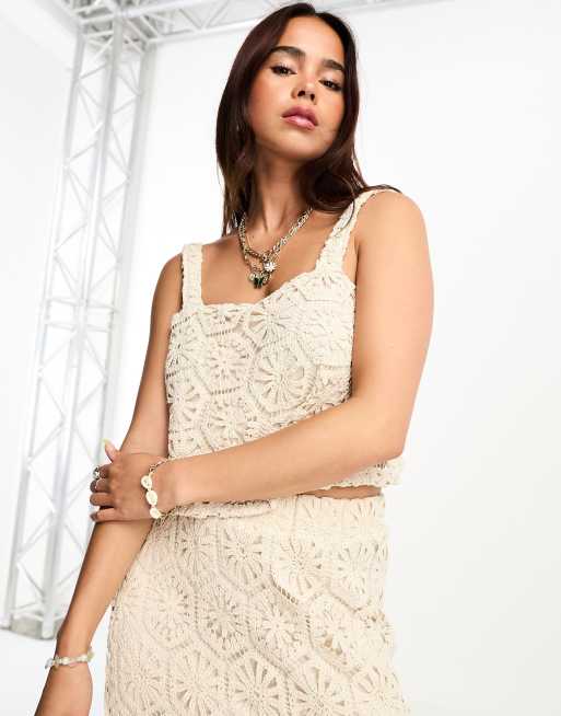 Vero Moda crochet top co-ord in cream