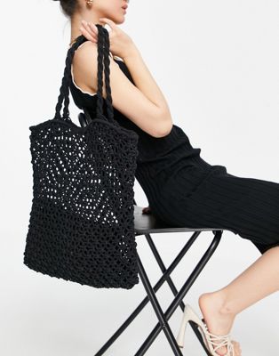 Vero Moda crochet tote bag in black