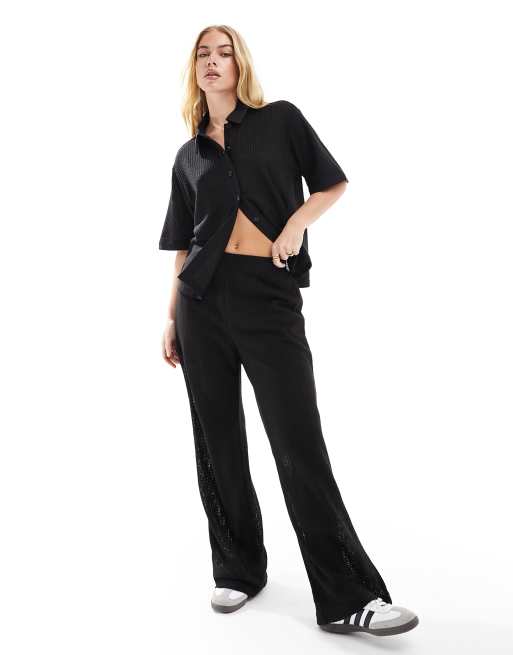 Vero Moda crochet wide leg pants in black - part of a set