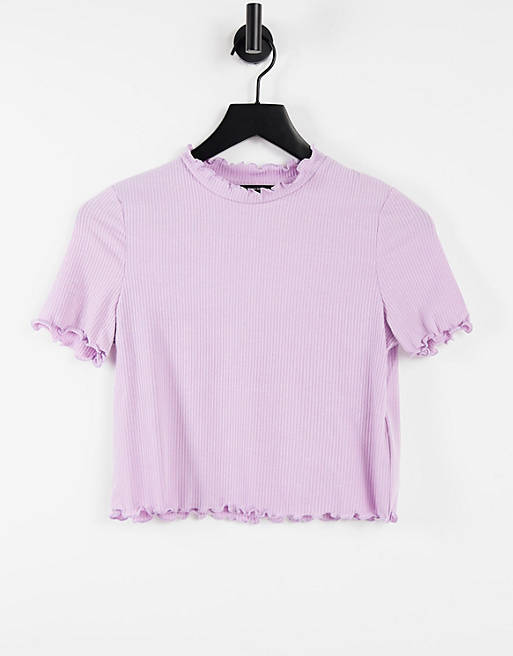 Vero Moda crop t-shirt with lettuce hem in lilac