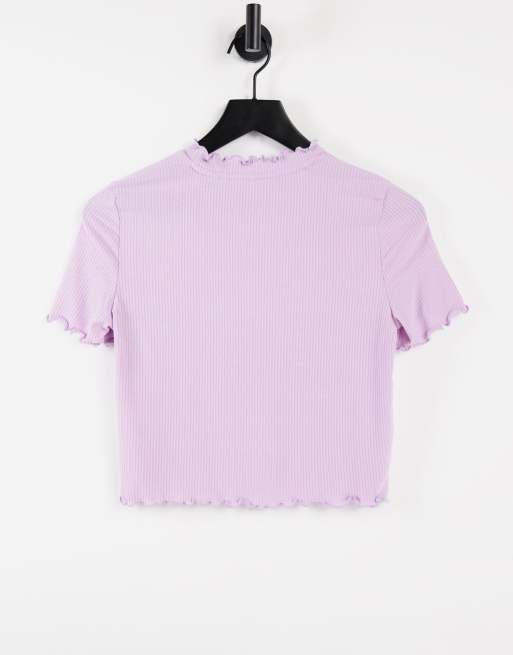 Vero Moda crop t-shirt with lettuce hem in lilac, 2 of 4