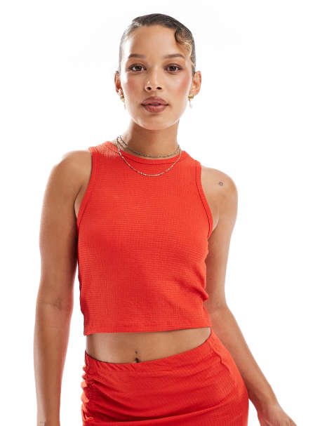 Vero Moda - Crop top de plage d'ensemble en jersey texturé - Rouge - view 1