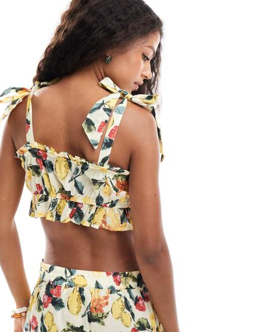 Vero Moda - Crop top d'ensemble à volants avec bretelles nouées - Imprimé fruits d'été, 4 de 4