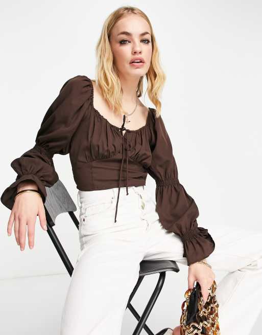 Vero Moda - Crop top marrone allacciato sul davanti