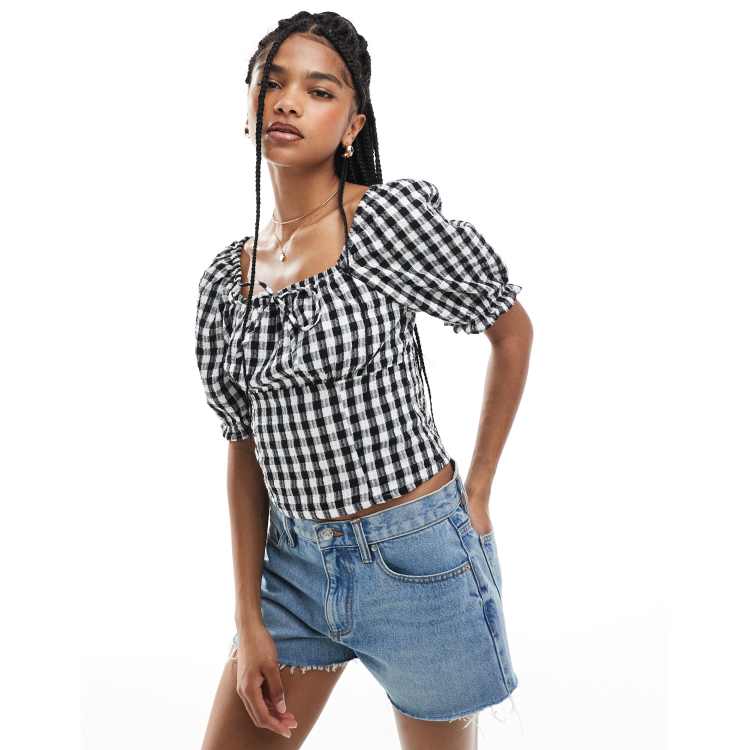 Puff Sleeve Checked SET-UP トップスのみ Gingham Smocked Puff Sleeve Top – English Factory