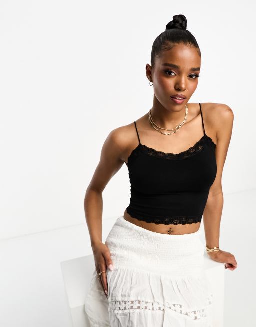 Vero Moda cropped cami top with lace trim in black