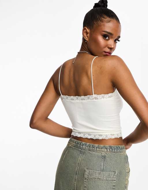 Vero Moda cropped cami top with lace trim in white