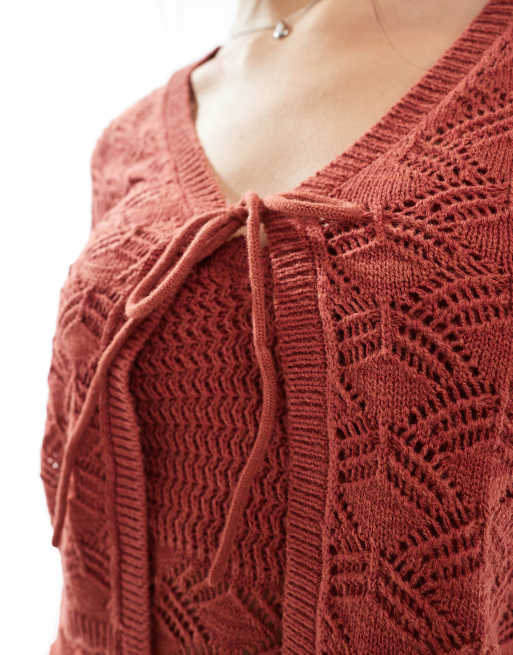 Vero Moda cropped crochet cardigan in terracotta (part of a set), 3 of 4