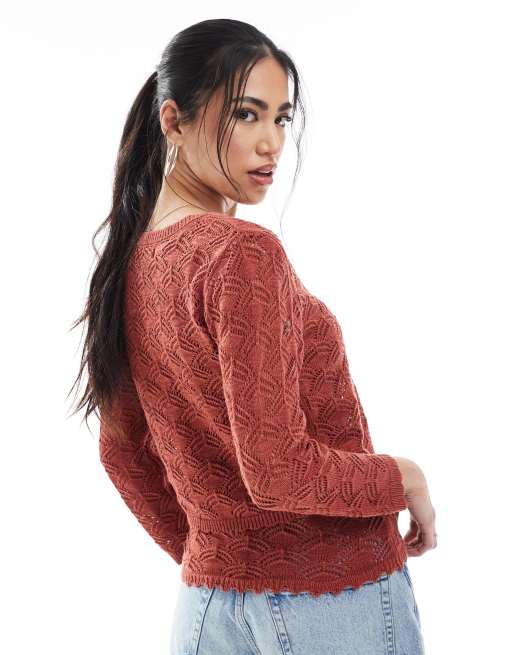 Vero Moda cropped crochet cardigan in terracotta (part of a set), 4 of 4