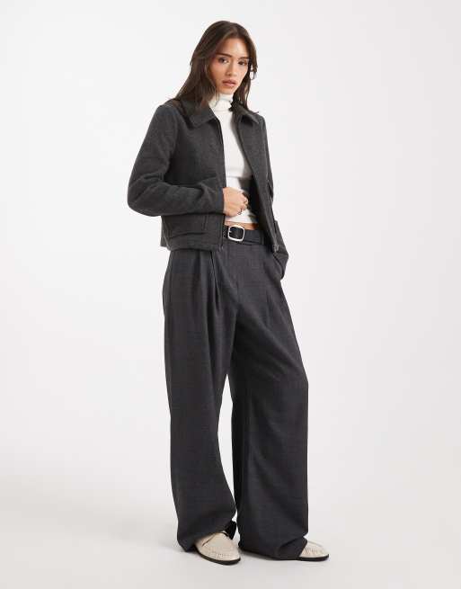 Vero Moda cropped felt jacket with pockets in dark grey melange, 4 of 4