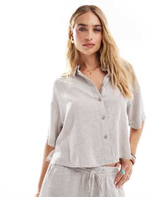 Vero Moda - Cropped-Hemd in Leinenoptik in Moon Rock, Kombiteil-Neutral