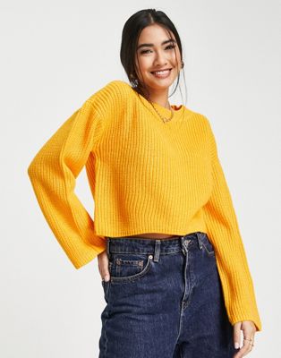 Vero Moda cropped jumper with wide sleeve in bright yellow