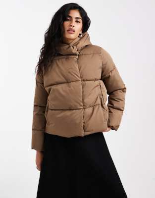 Vero Moda Cropped Puffer With Hidden Zip In Brown