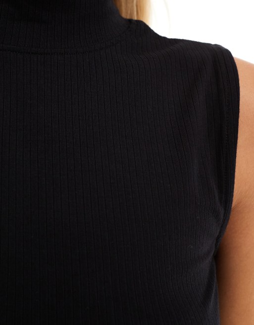 Vero Moda cropped ribbed high neck jersey top in black (part of a set), 4 of 4