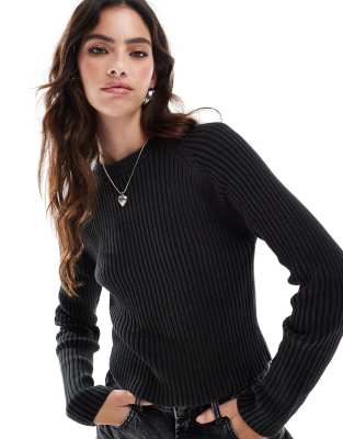 cropped ribbed knit in black acid wash