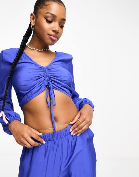 Vero Moda cropped ruched front top set in dazzling blue - view 1